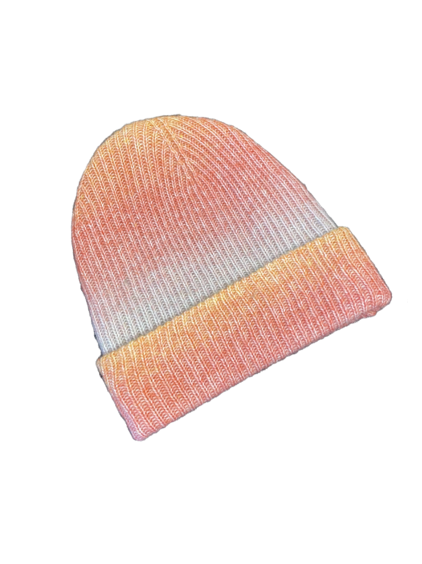 Ribbed Ombre Foldover Beanie - Coral - Shop Yu Fashion