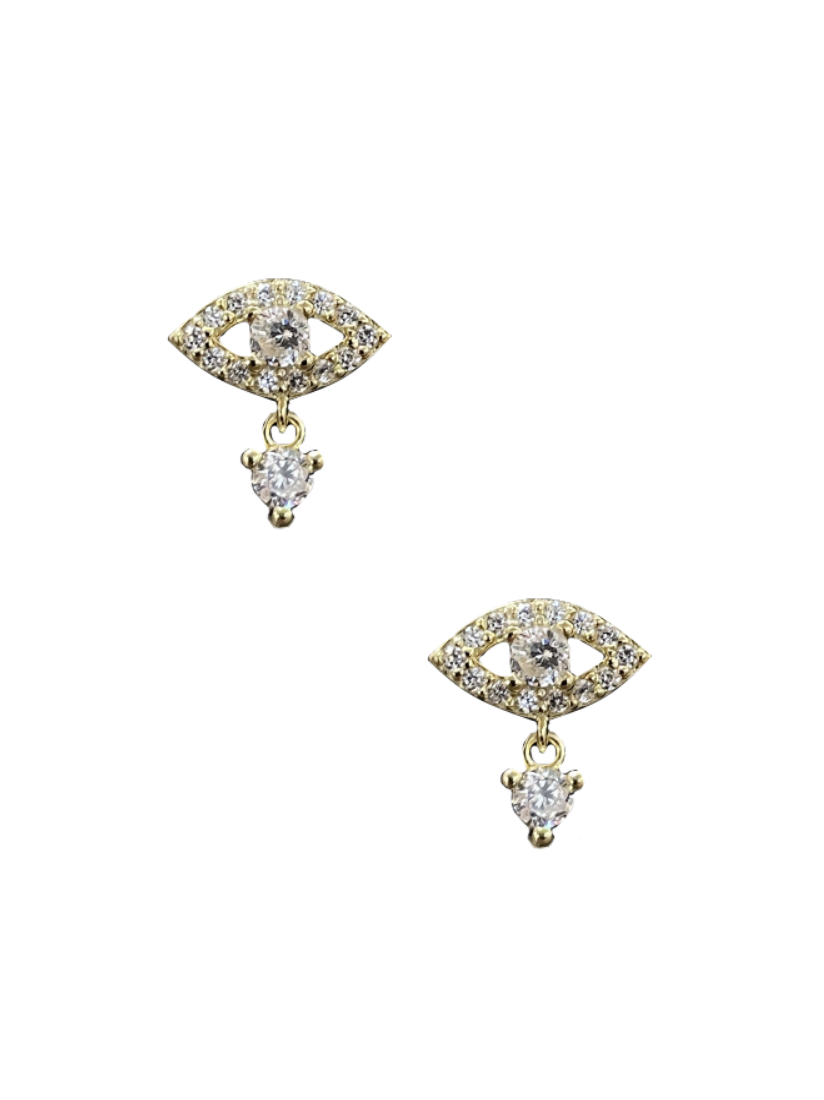 Dangle CZ Evil Eye Studs - Gold - Shop Yu Fashion