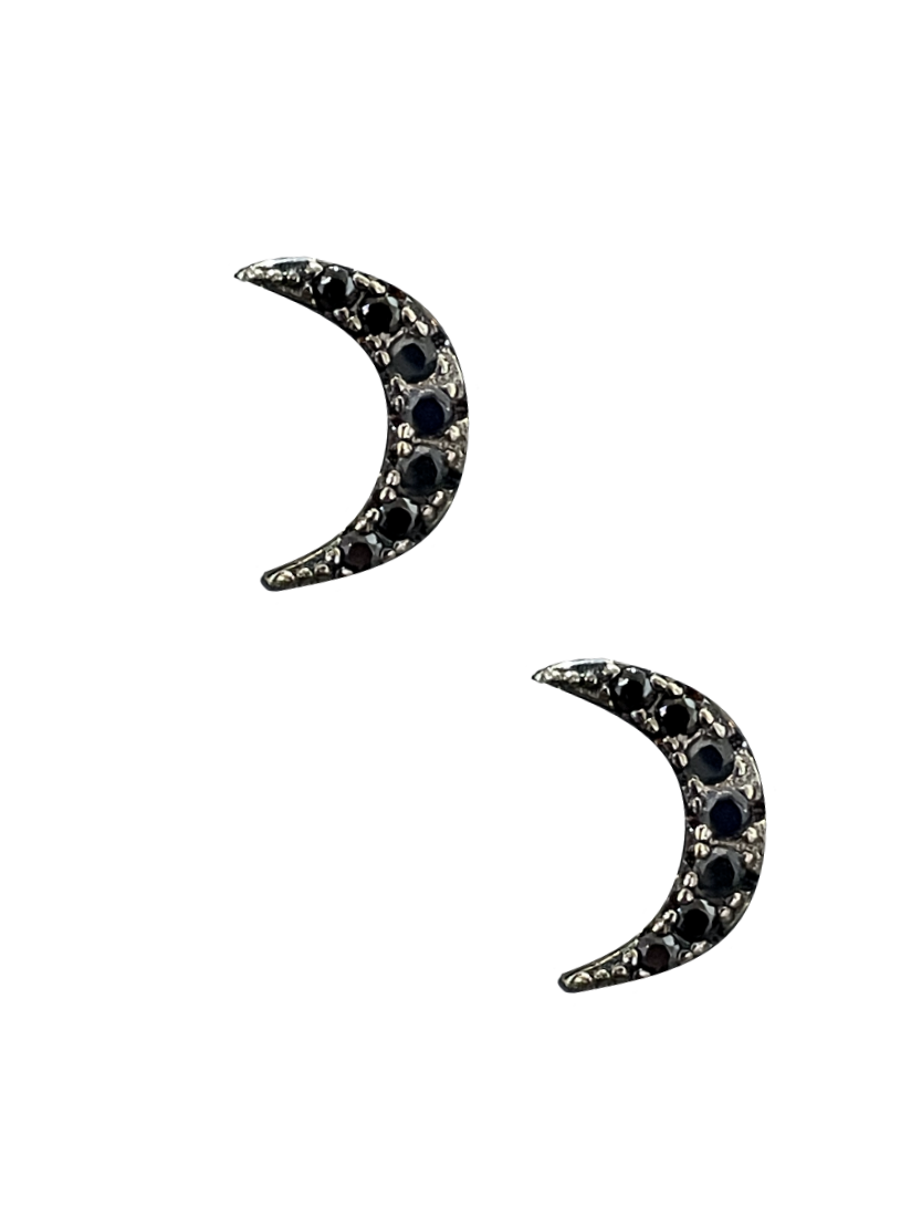 Black CZ Moon Studs - Shop Yu Fashion