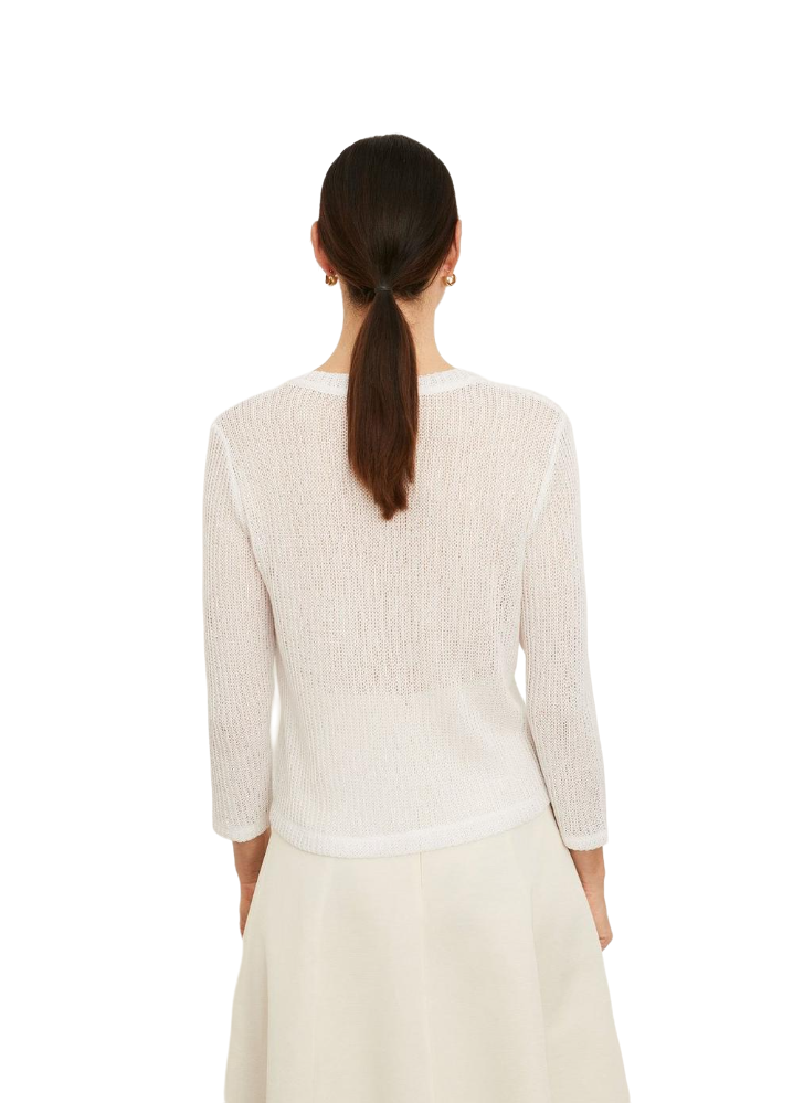 Bracelet Sleeve Crew Neck Sweater - White - Shop Yu Fashion