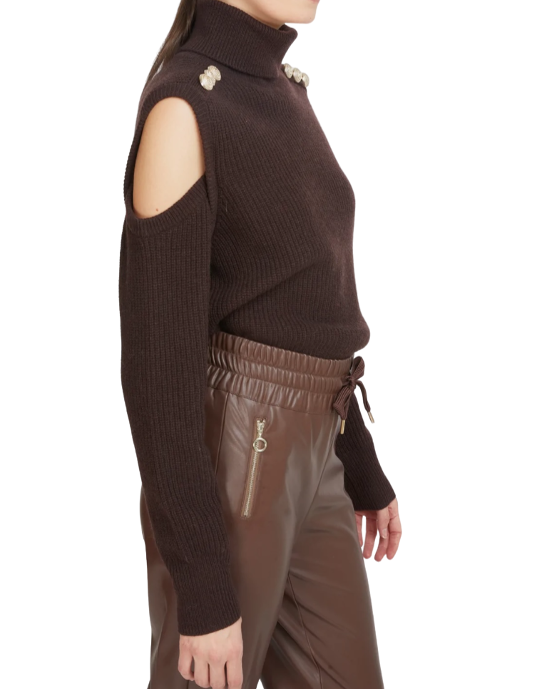 Bibi Cut Out Sweater - Deep Brown - Shop Yu Fashion