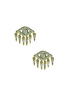 Dangle Eyelash Evil Eye Studs - Gold - Shop Yu Fashion