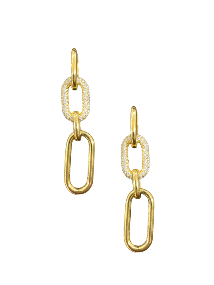 Pave Link Earring - Gold - Shop Yu Fashion