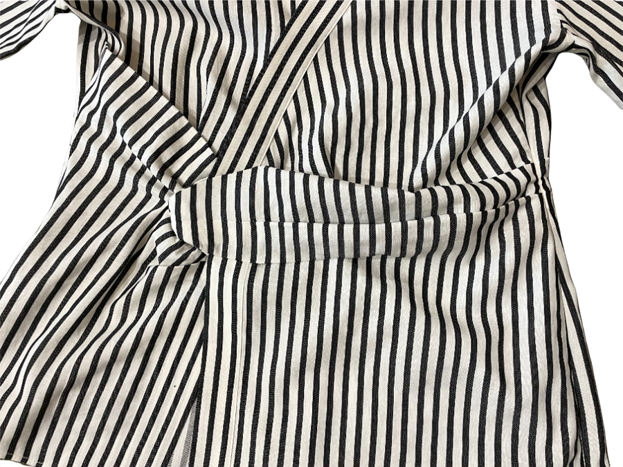 Draped Wrap Shirt - Black and White Stripe - Shop Yu Fashion