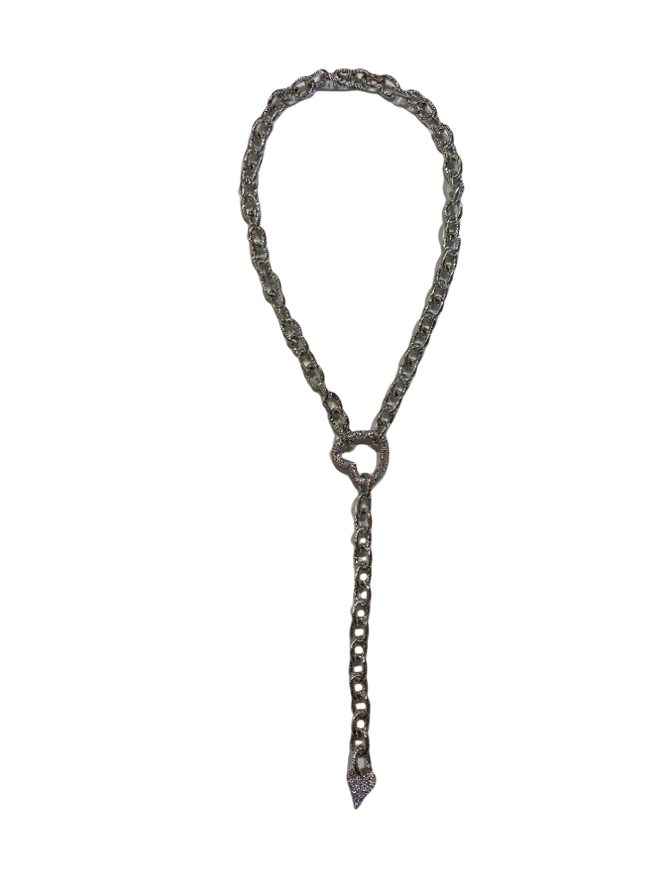 Heart Lock Lariat Necklace - Silver - Shop Yu Fashion