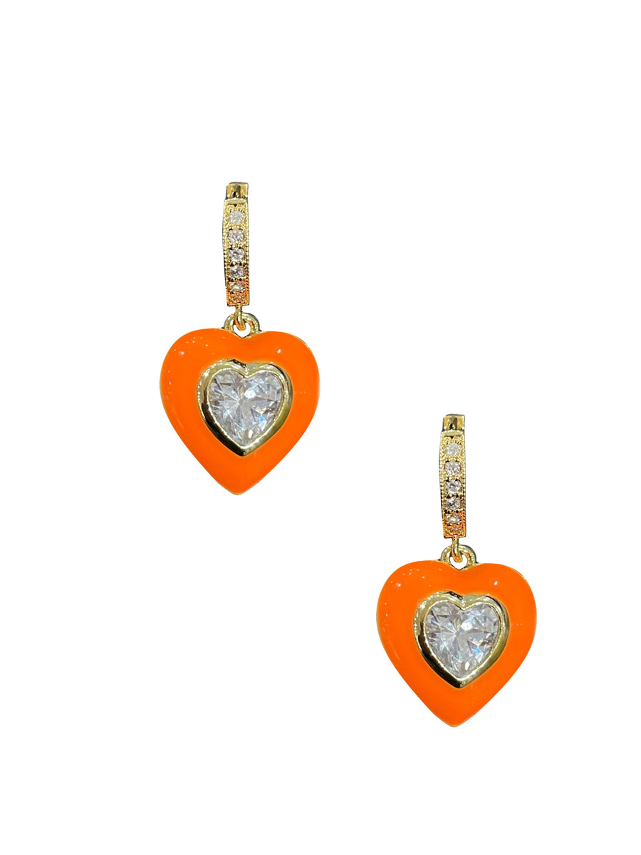 Orange Enamel Bezel Heart Huggies - Shop Yu Fashion