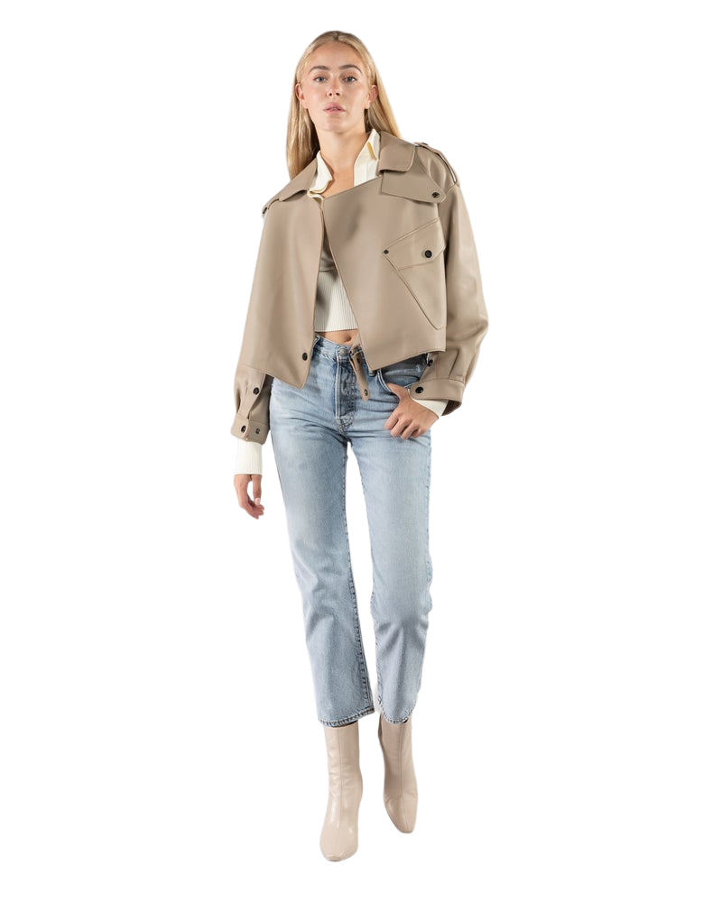 Simi Leather Jacket - Stone - Shop Yu Fashion