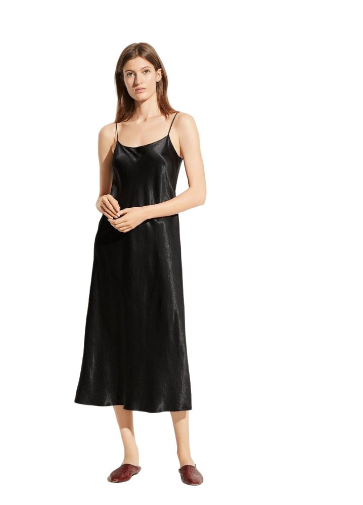 Satin Slip Dress - Black - Shop Yu Fashion