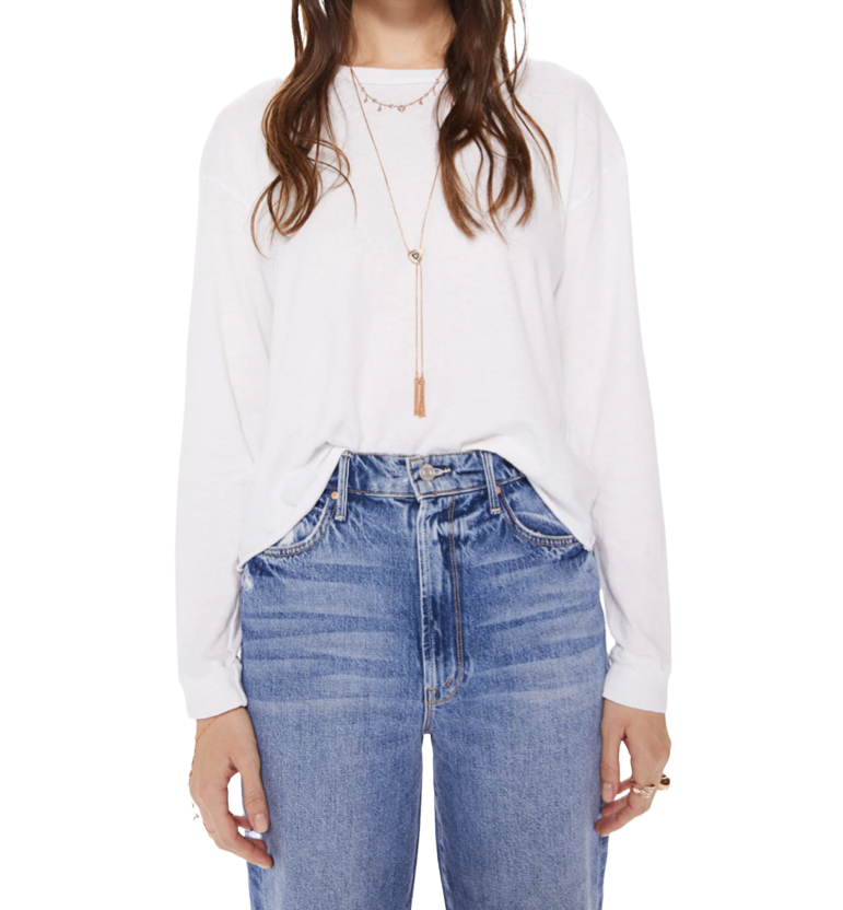 The Long Sleeve Slouchy Cut Off - White - Shop Yu Fashion