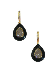 Black Enamel Bezel Teardrop Huggies - Shop Yu Fashion