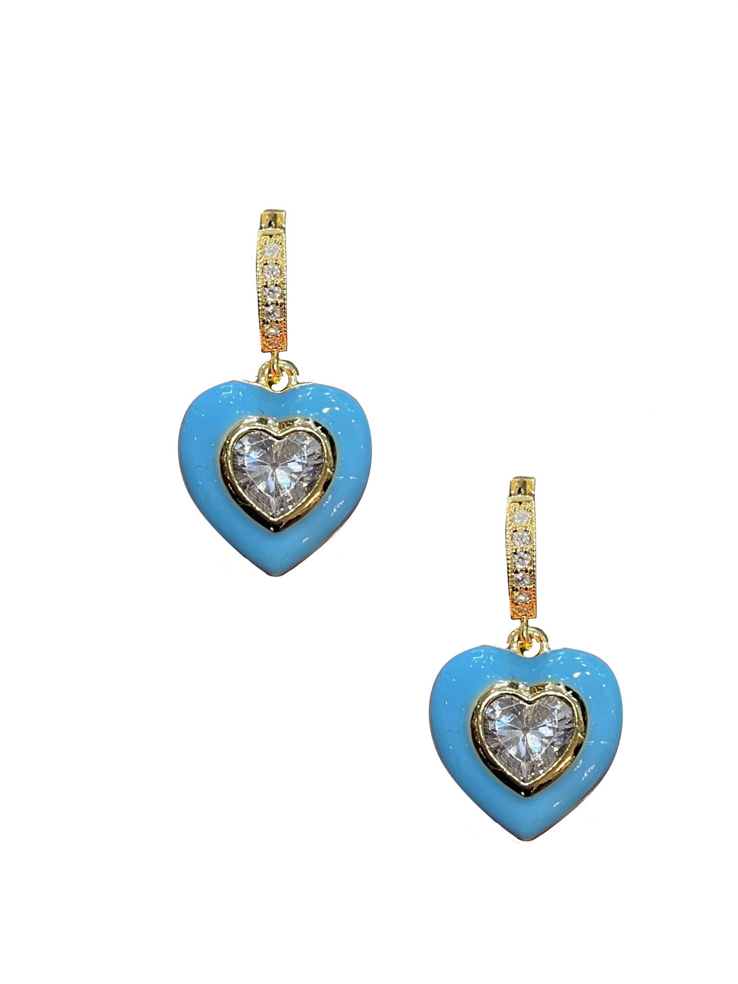 Blue Enamel Bezel Heart Huggies - Shop Yu Fashion