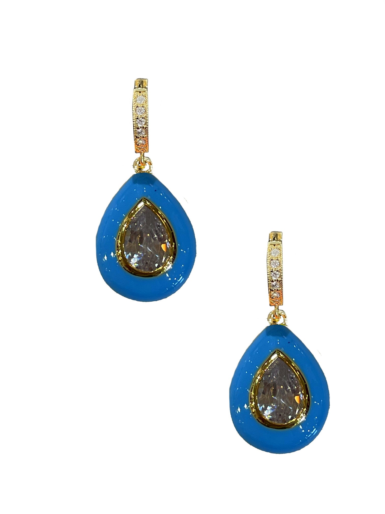 Blue Enamel Bezel Teardrop Huggies - Shop Yu Fashion