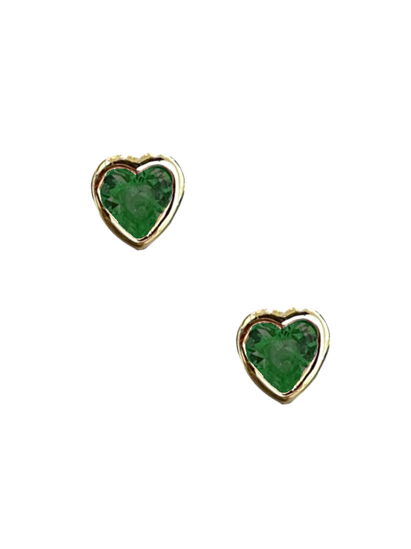 Emerald Bezel Heart Studs - Shop Yu Fashion