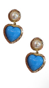 Turquoise Button Heart Earrings - Shop Yu Fashion