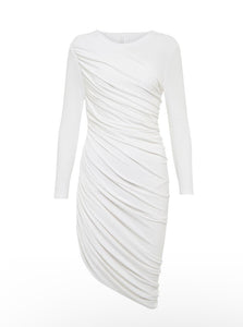 Long Sleeve Mini Diana Dress - White - Shop Yu Fashion