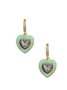 Mint Enamel Bezel Heart Huggies - Shop Yu Fashion