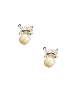 Square CZ and Pearl Stud - Shop Yu Fashion