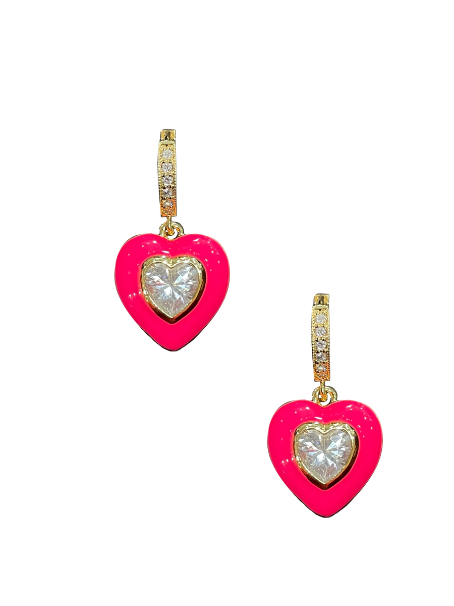 Pink Enamel Bezel Heart Huggies - Shop Yu Fashion