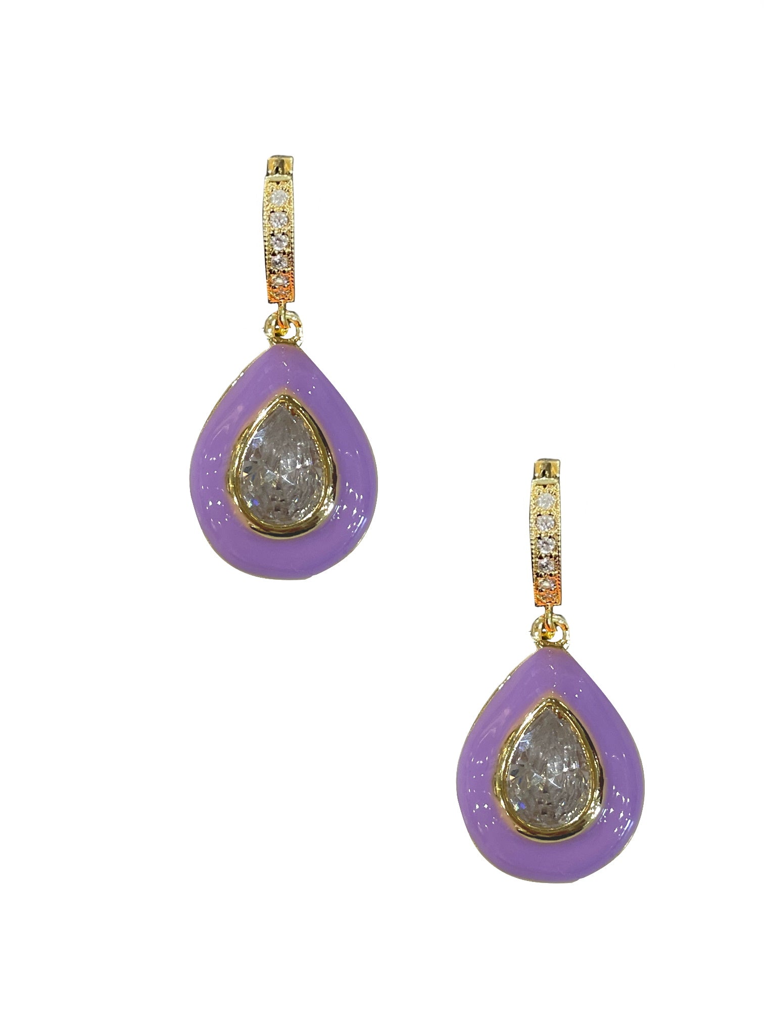 Purple Enamel Bezel Teardrop Huggies - Shop Yu Fashion