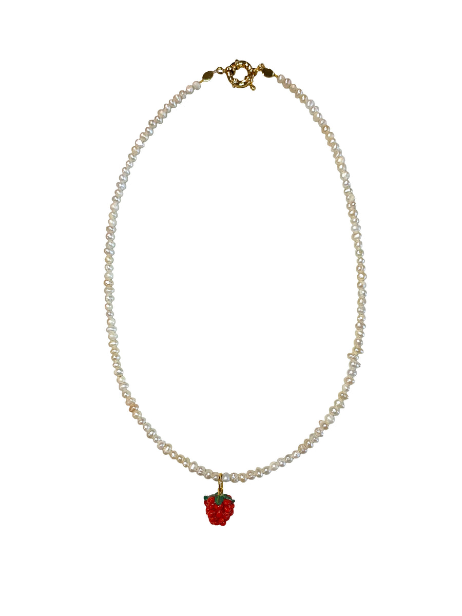 Pearl Fruit Glass Necklace - Raspberry - Shop Yu Fashion