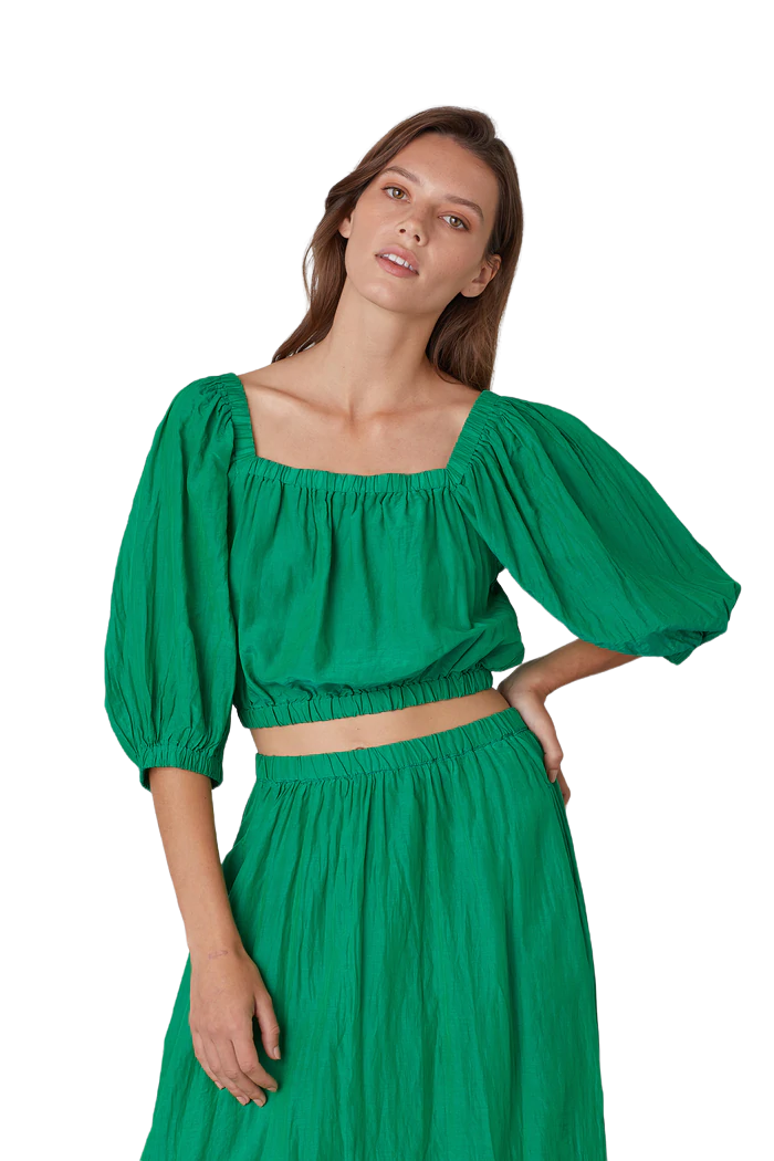 Bristol Cropped Puff Sleeve Top - Emerald - Shop Yu Fashion