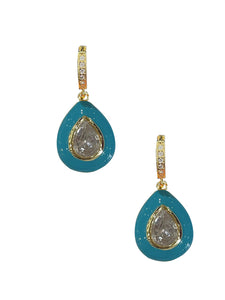 Turquoise Enamel Bezel Teardrop Huggies - Shop Yu Fashion