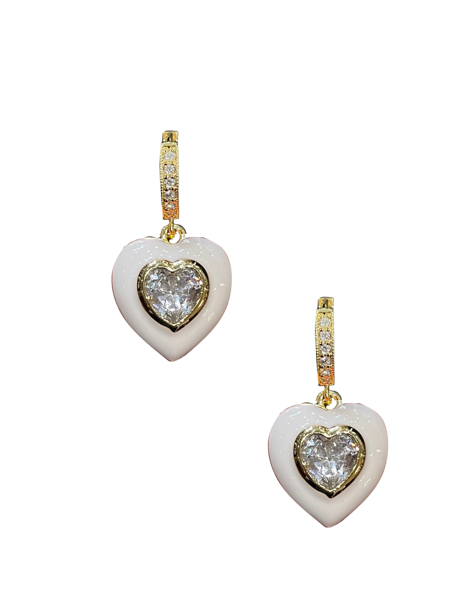 White Enamel Bezel Heart Huggies - Shop Yu Fashion