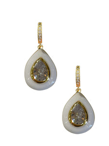 White Enamel Bezel Teardrop Huggies - Shop Yu Fashion